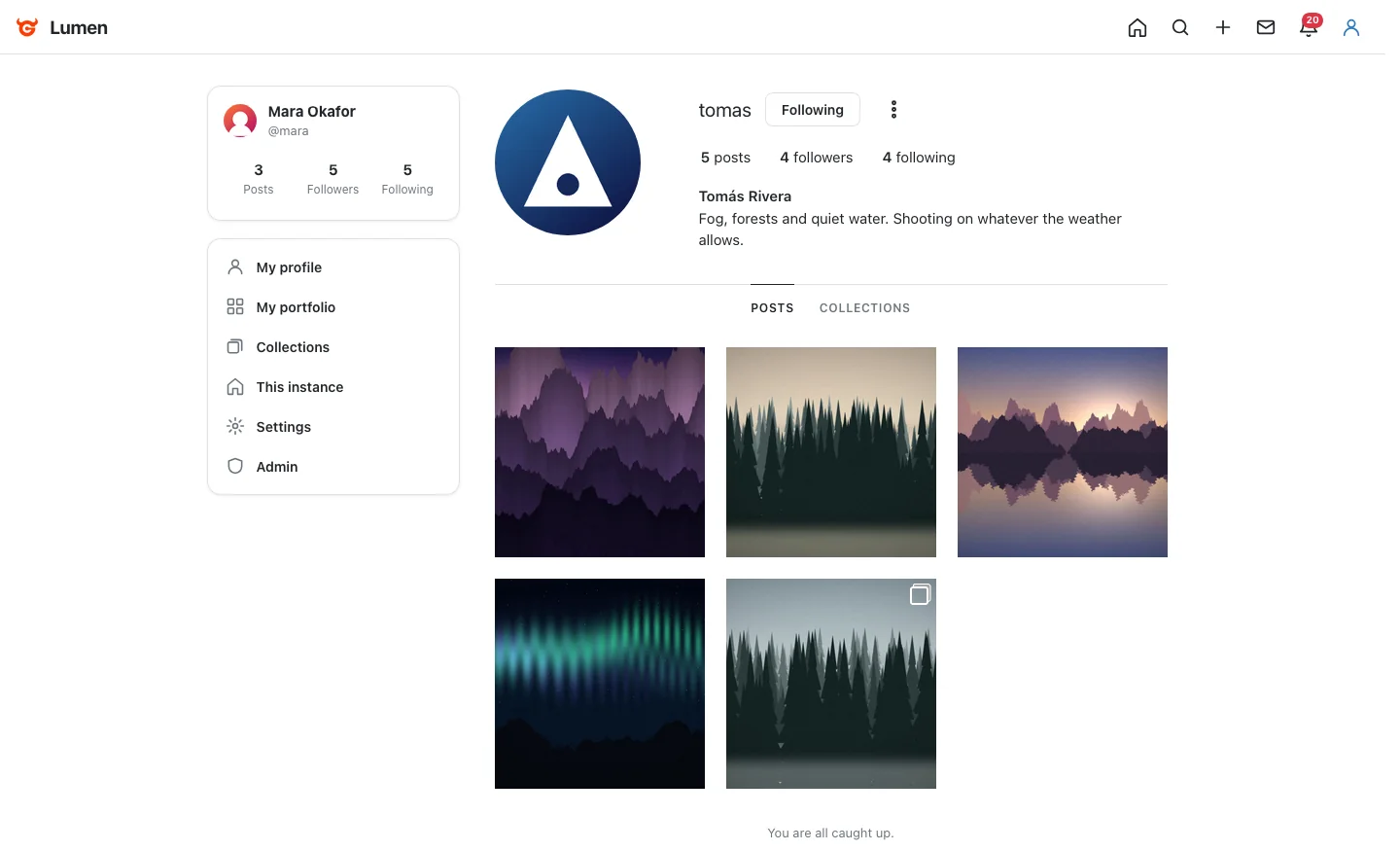 A GrainFed profile: a grid of photographs, follower counts and a bio